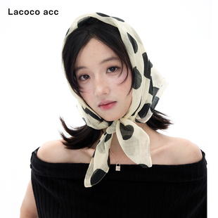 Lacoco简约苎麻波点丝巾2026秋季新款多功能百搭方巾高级感头巾女