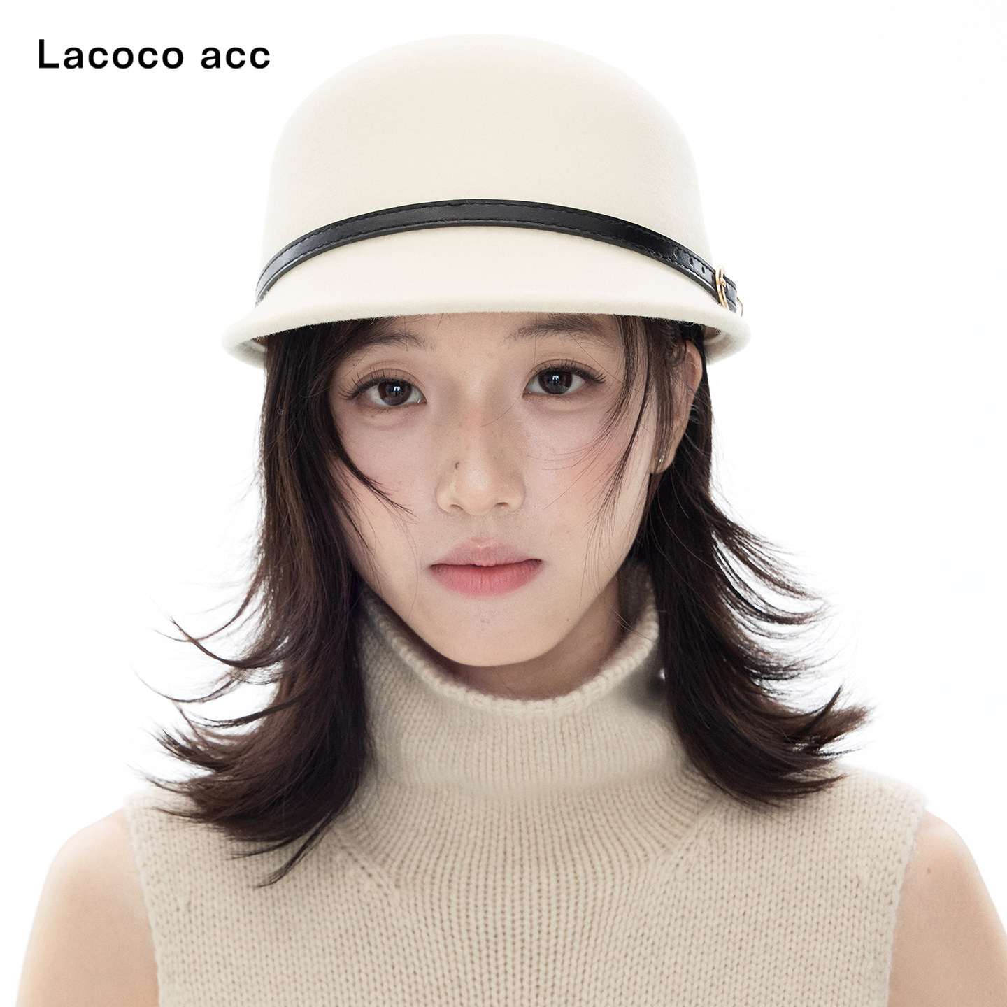 Lacoco 复古100%羊毛骑士帽女2026秋冬保暖马术帽气质百搭报童帽