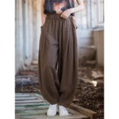 子国风宽松炒色做旧长裤 文艺复古休闲苎麻裤 女2026新款 棉麻灯笼裤