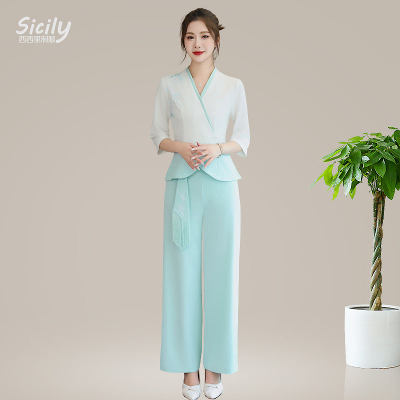 秋冬高端新款美容养生馆套装按摩足浴中式采耳气质足疗技师工作服