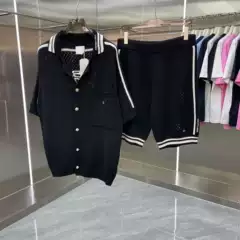 New Summer Men's Havana Cardigan Knit Sweater with Button Short Sleeve and Shorts Casual Set