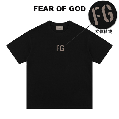 FEAR OF GOD富贵FG 植绒字母T恤男女潮宽松ESSENTIALS纯棉短袖FOG