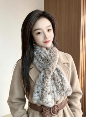新款韩版龙猫编织皮草围巾美洲栗鼠毛青紫蓝女围脖双面秋冬保暖