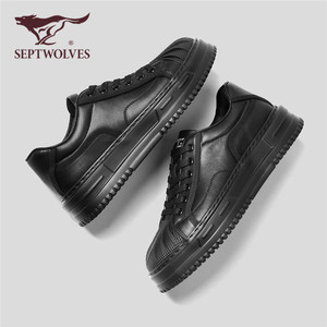 七匹狼男鞋休闲鞋2024秋季新款舒适百搭高级感鞋子黑色板鞋男增高