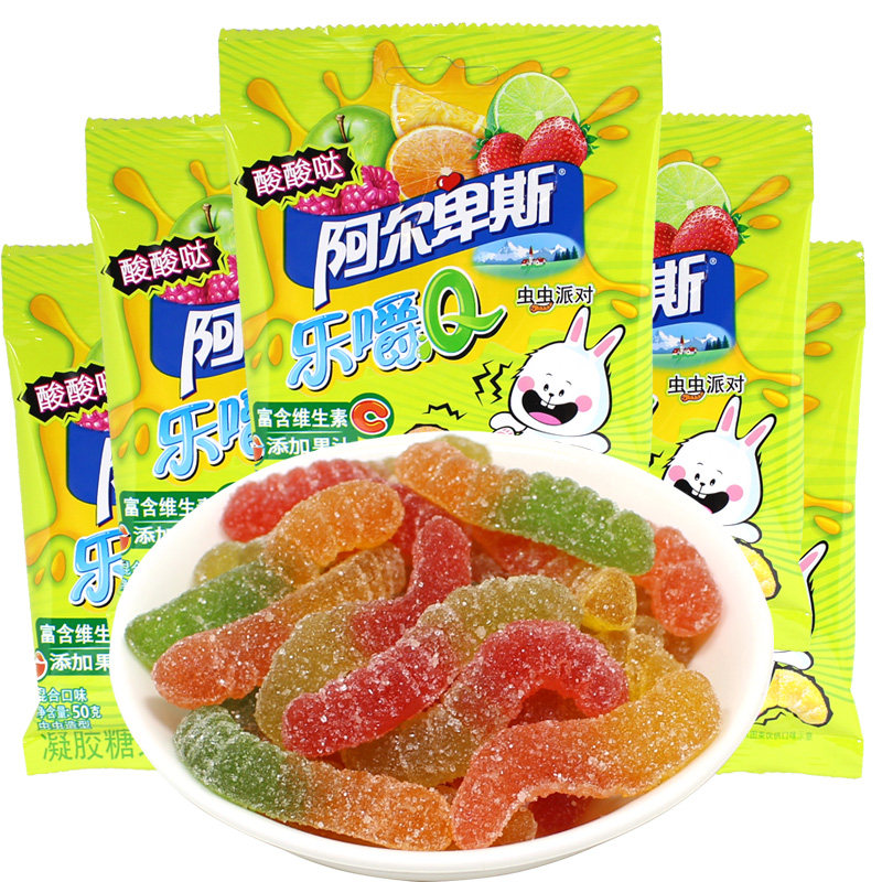 阿尔卑斯乐嚼q软糖橡皮糖50g*5袋儿童水果味糖果散装网红小零食