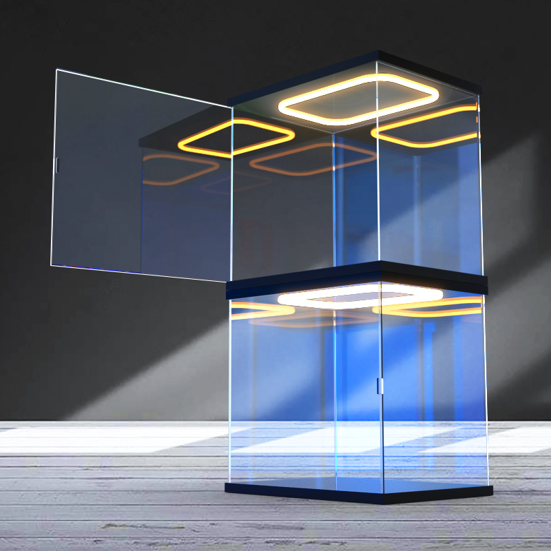 可开门回型灯收纳盒适用手办乐高亚克力高清展示盒积木黏土防尘罩