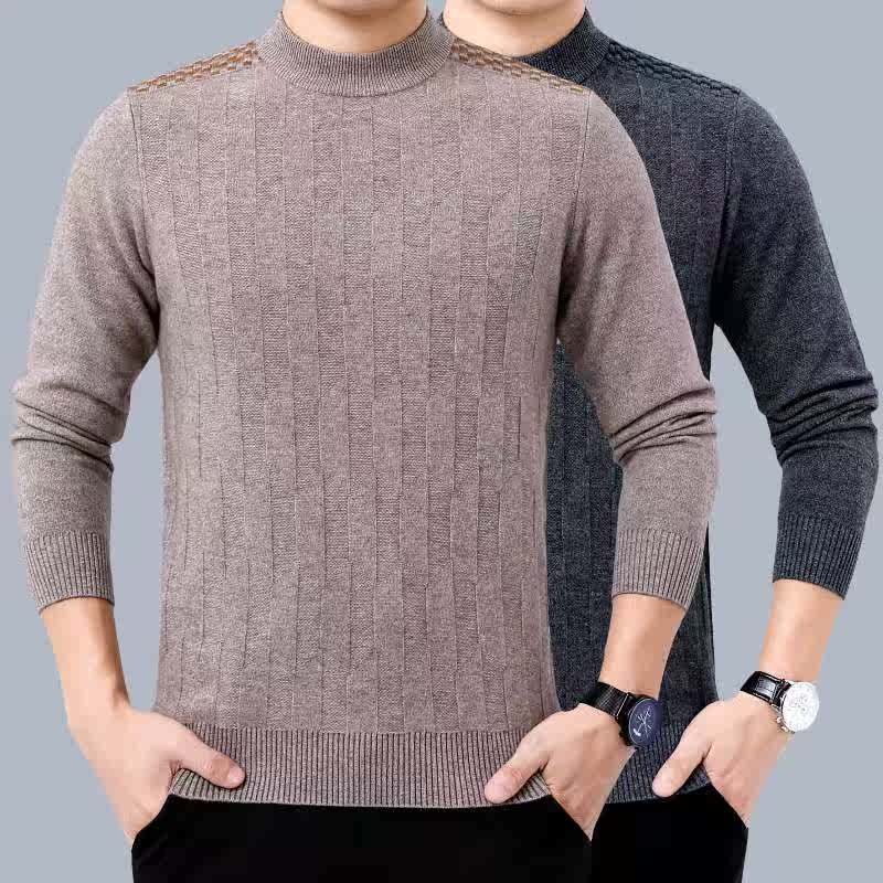 New autumn and winter clothes thick mens all wool sweater casual round neck mens Pullover solid color warm knitted sweater mens
