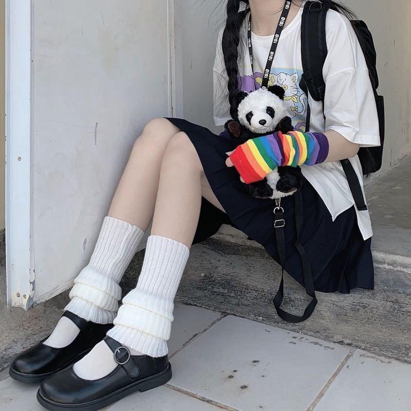 时尚潮流款黑色日系针织袜套显针织套袜秋冬女款显瘦堆堆袜jk袜套
