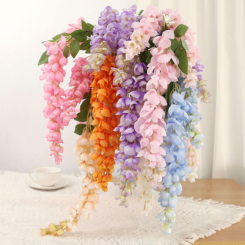 仿真阿勃勒紫藤花长枝假花绢花垂吊花拍照藤蔓婚庆装饰花管道遮挡