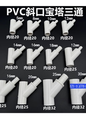 PVC斜三通软硬管转换接头配件变径三通宝塔配件20 5 8 10 124分