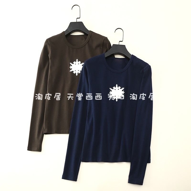 33324美国单~35美金！时尚印花弹力莱卡棉圆领长袖T恤上衣女0.21