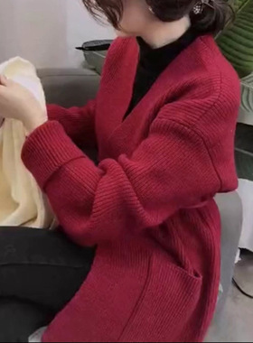 今年流行特惠00718大爱美依缘2025秋冬新款红色毛衣针织外套腰带