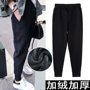 特大码秋冬加绒运动裤女裤 胖mm230斤加肥加大宽松九分裤加厚长裤