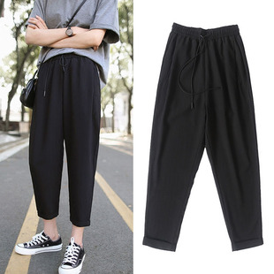 女裤 加肥加大宽松9分哈伦裤 胖mm夏季 200斤休闲裤 弹力九分裤 特大码