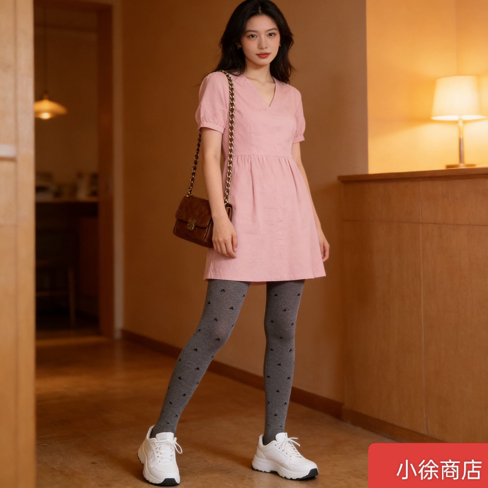 灰色波点连裤袜春秋冬格雷系爱心miu系天鹅绒丝袜子外穿打底裤袜