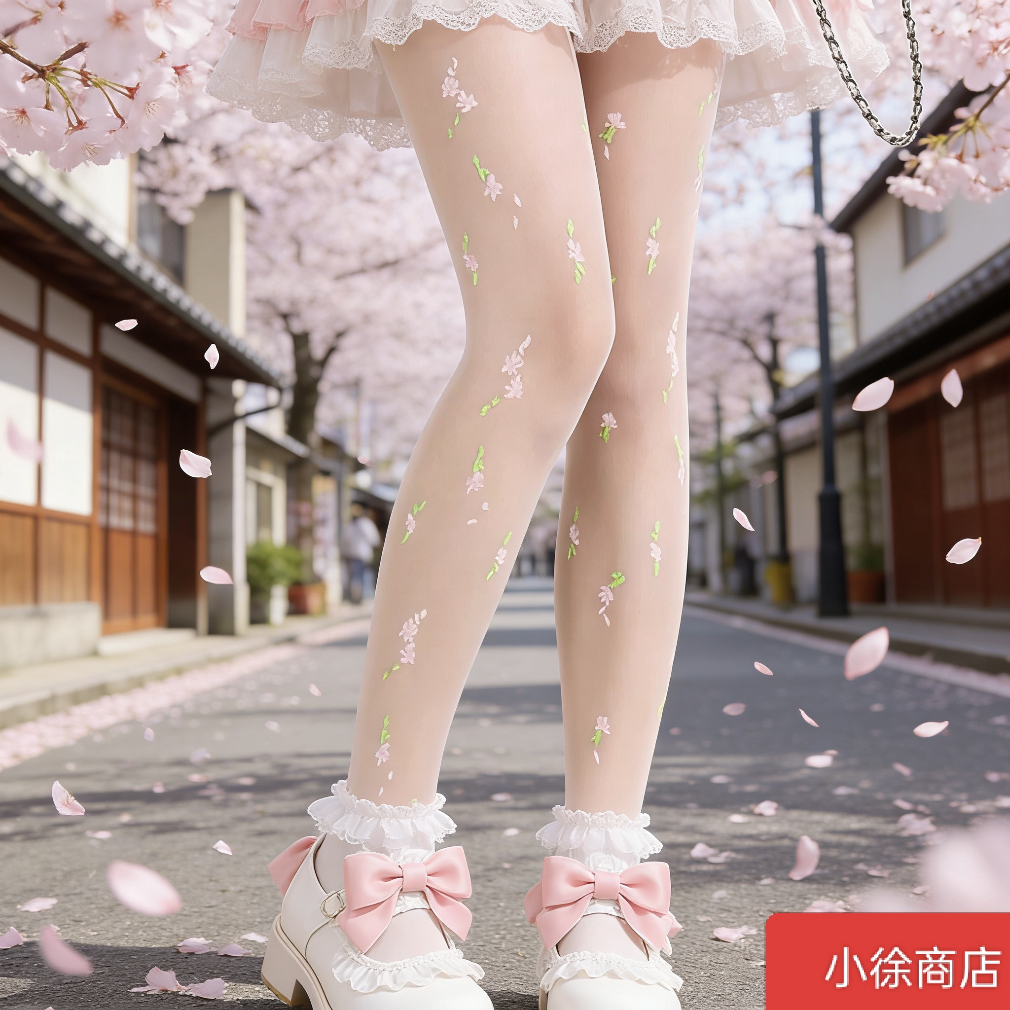 日系田园白色小碎花薄款连裤袜复古提花丝袜洛丽塔黑色打底袜子女