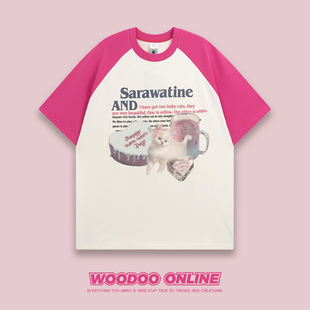 爱心便餐 WOODOO 设计师品牌 复古简约可爱小猫印花 男女短袖T恤