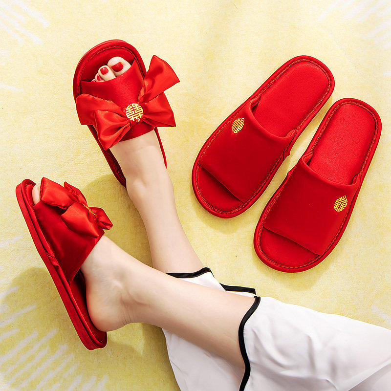 两双装高级感结婚拖鞋婚礼喜庆大红一对新婚情侣夏季婚鞋新郎新娘