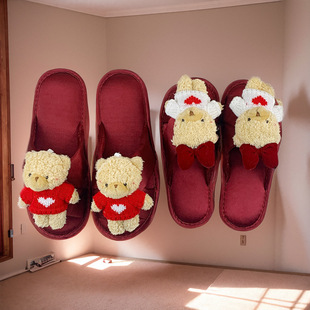 情侣结婚拖鞋春夏季高级感可爱小熊新娘新婚陪嫁拖鞋新郎晨袍鞋