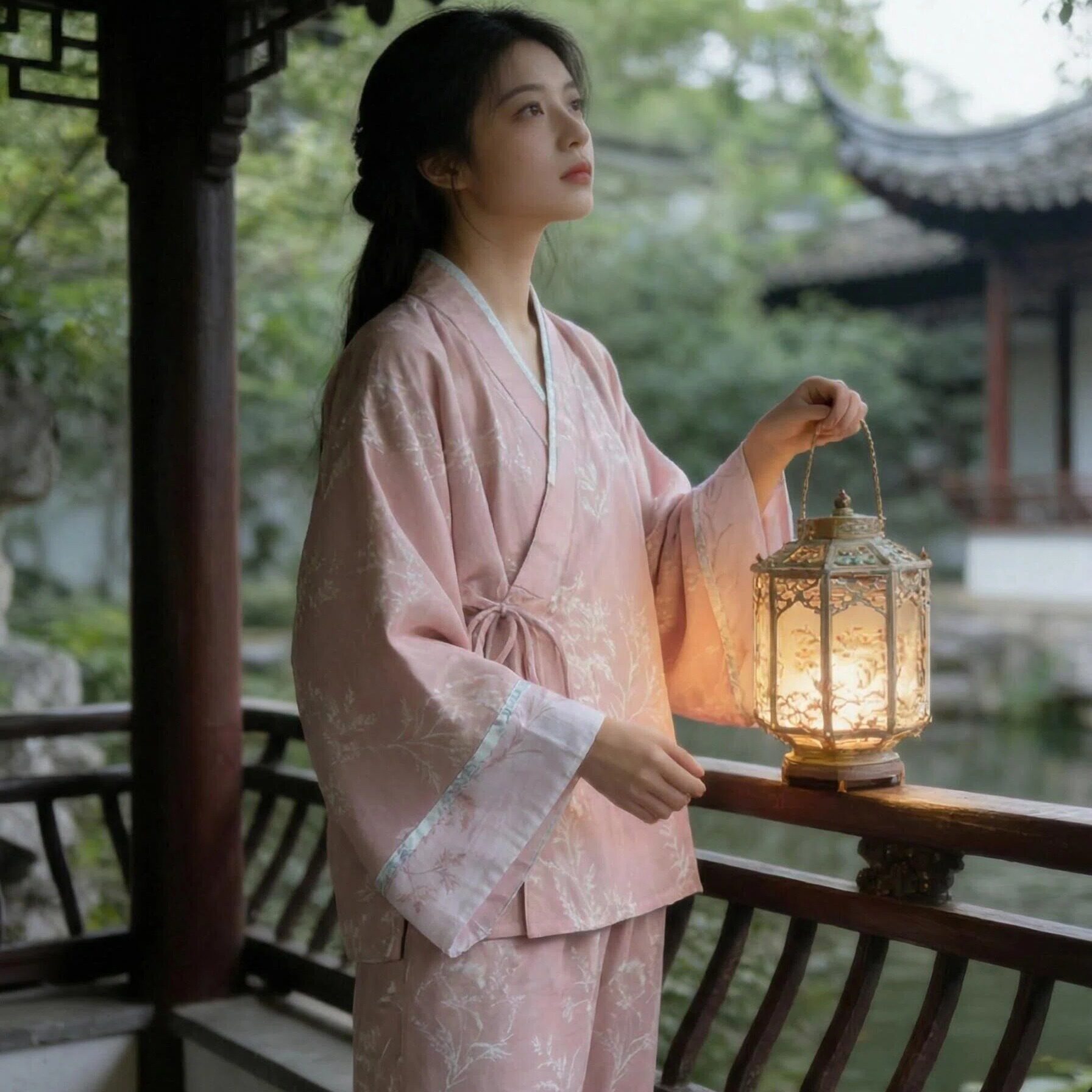 中式汉服亲子装睡衣家居服套装四季右衽交领