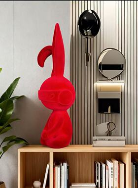 轻奢高定植绒幸运兔客厅酒柜电视柜玄关柜办公室软装摆件装饰摆设