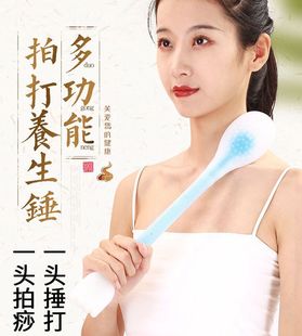 双头捶背经络拍打器硅胶筋络拍痧板手持式加长拳头按摩锤肩敲打棒