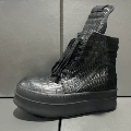 All Black Crocodile Pattern Thick Bottom Inverted Triangle