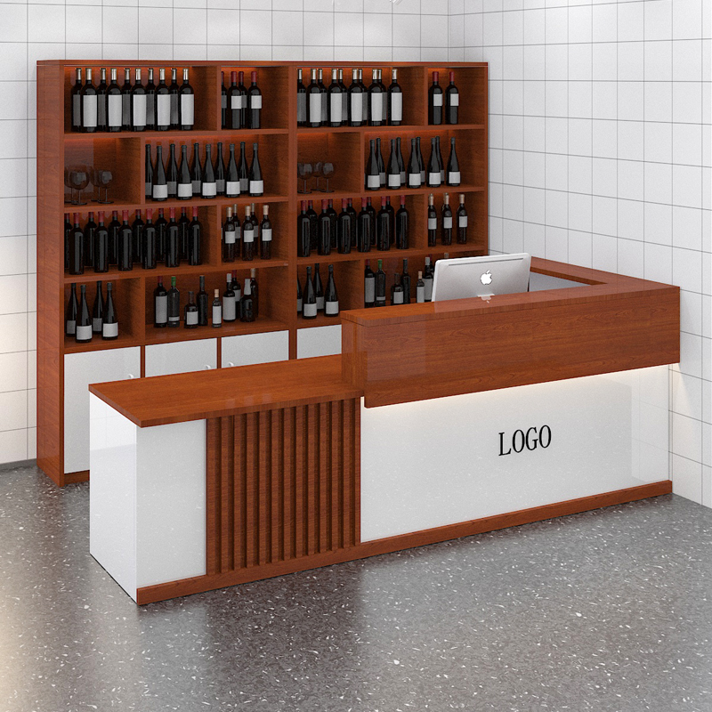 饭店吧台收银台转角落地酒柜组合一体商用柜台餐饮店前台收银台桌