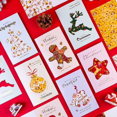 创意圣诞贺卡镂空三折圣诞小卡片