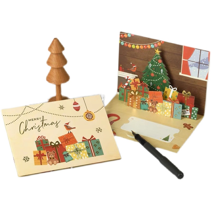 创意圣诞节贺卡打开3D立体图案儿童可爱圣诞祝福新年小卡片带信封