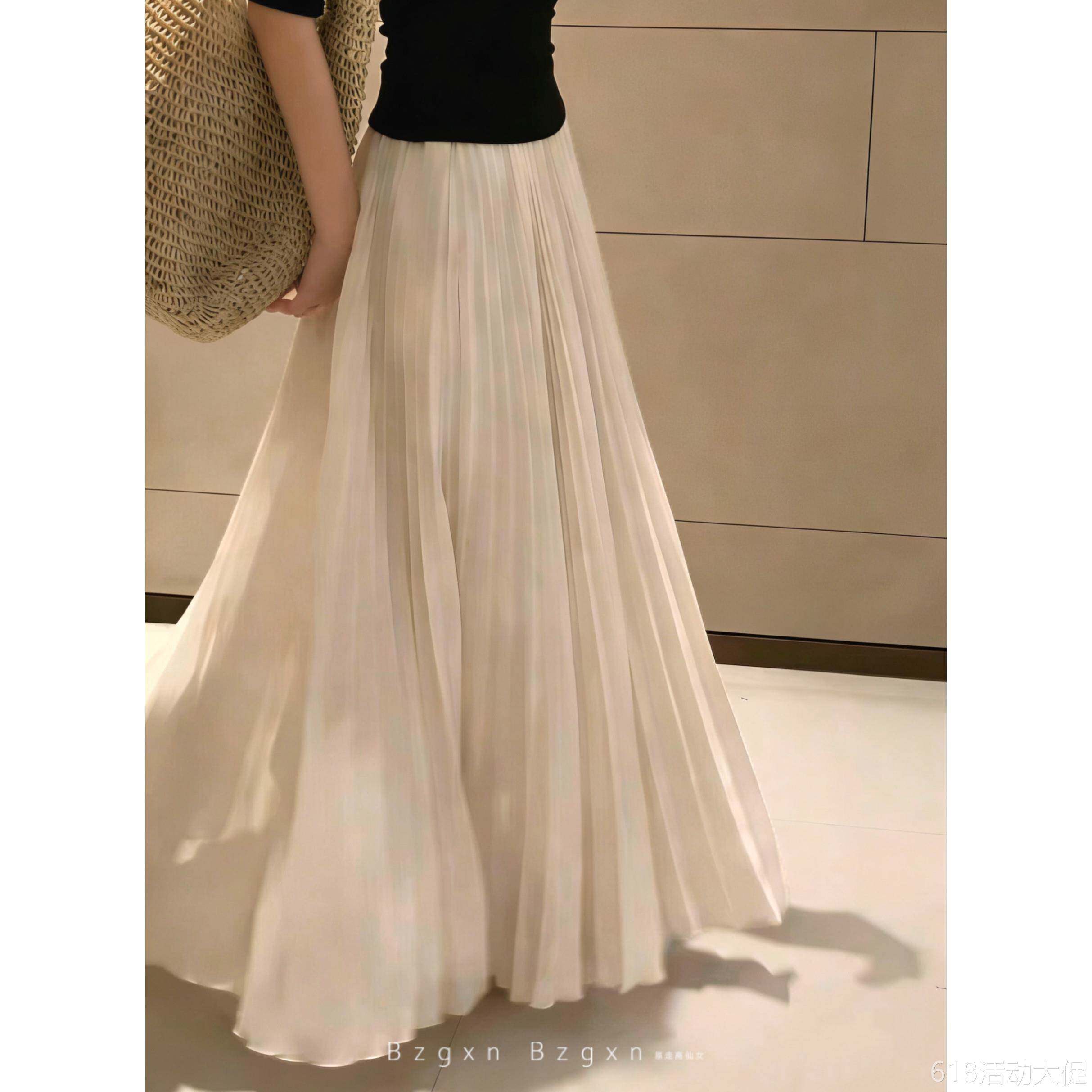 暴走高仙女高个子加长杏色百褶半身裙女2026新款夏季高腰显瘦长裙