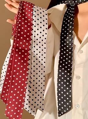 复古红色高级波点长条丝巾女士高级感领带飘带扎头发百搭腰带发饰