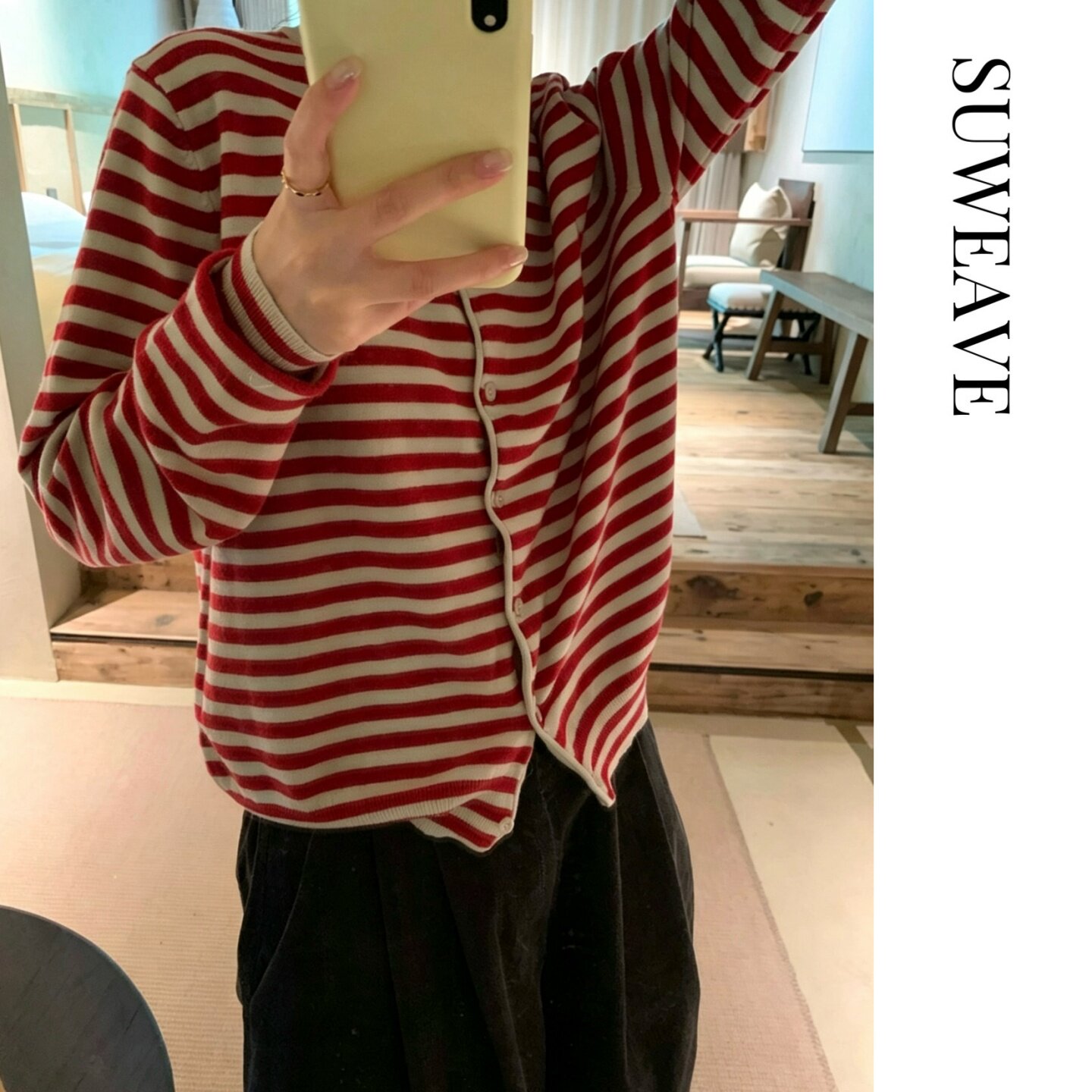 SUWEAVE韩系复古条纹针织毛衣