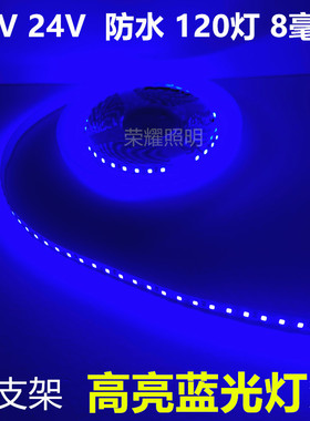 LED2835铜支架高亮蓝光灯条户外防水12V24V120灯蓝色灯带8毫米5宽