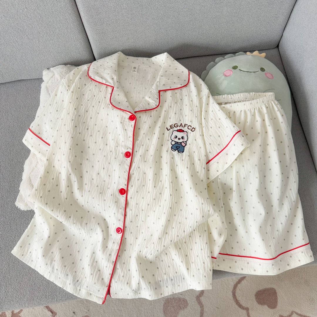 可爱波点猫咪睡衣女款夏季短袖短裤薄款学生少女家居服两件套2026
