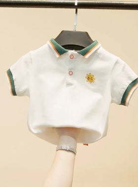 宝宝t恤新款短袖polo衫中小童白色体恤纯棉翻领套头男女童夏装潮