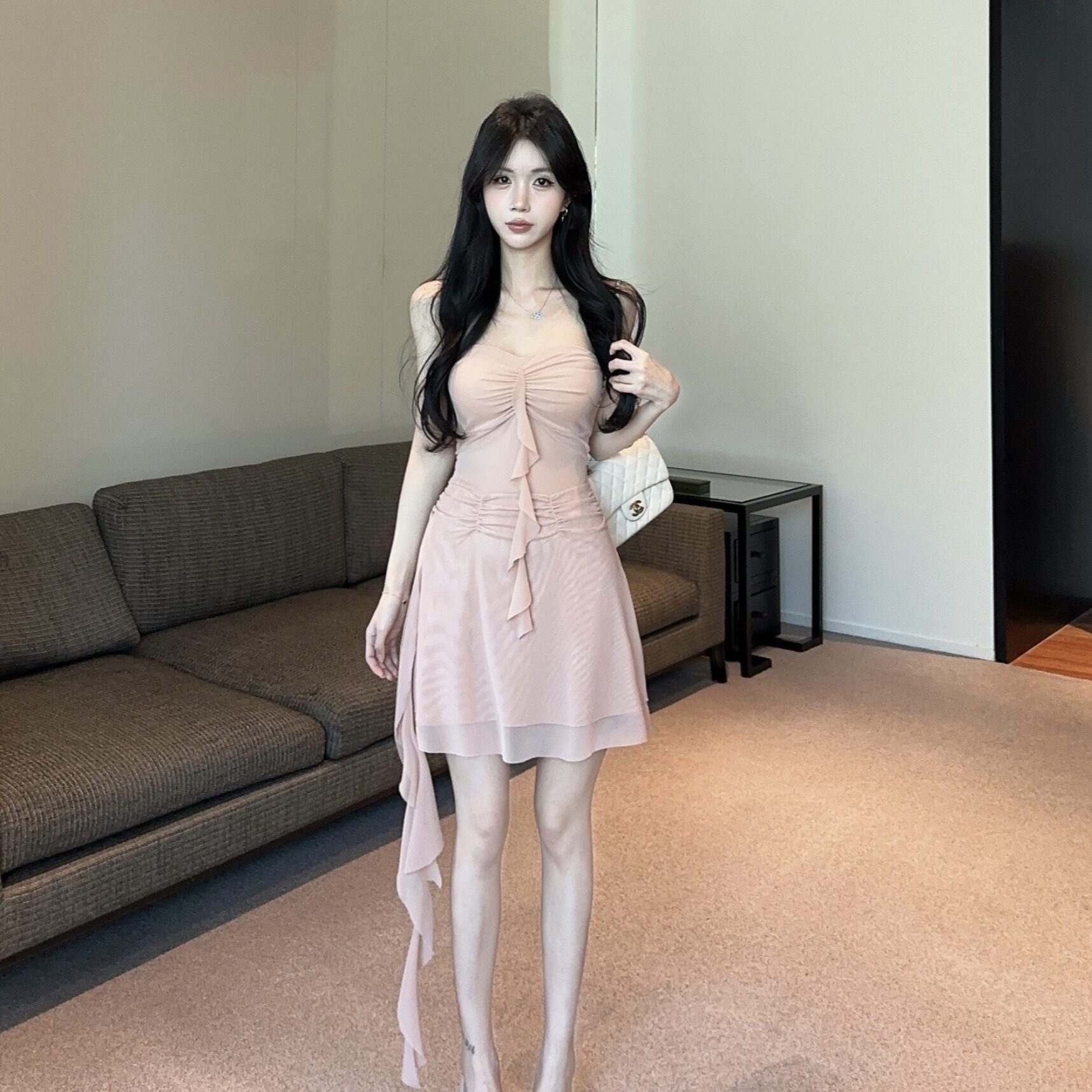 性感A字大摆裙网纱抹胸连衣裙女