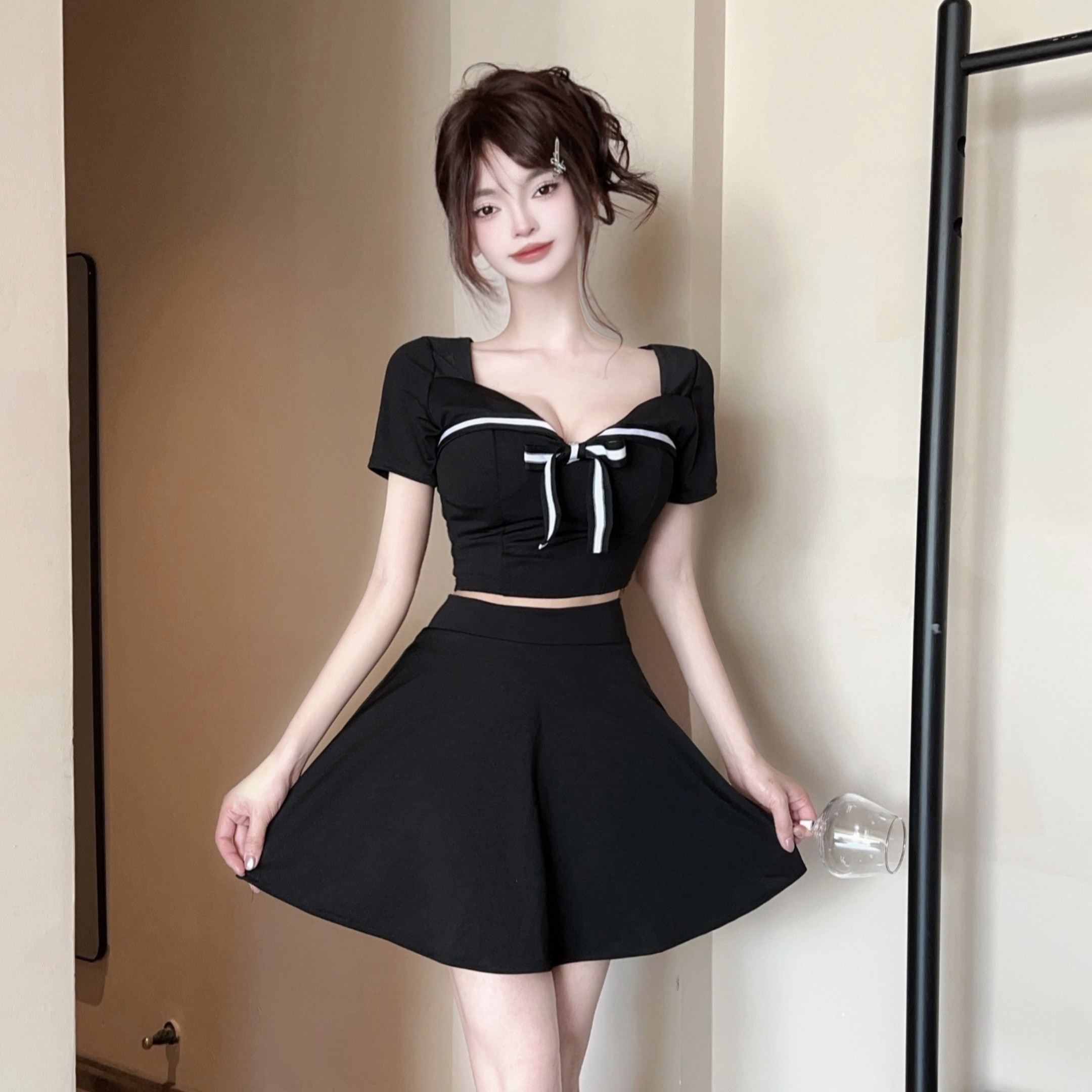 夜店工作服女技师套装裙性感短款