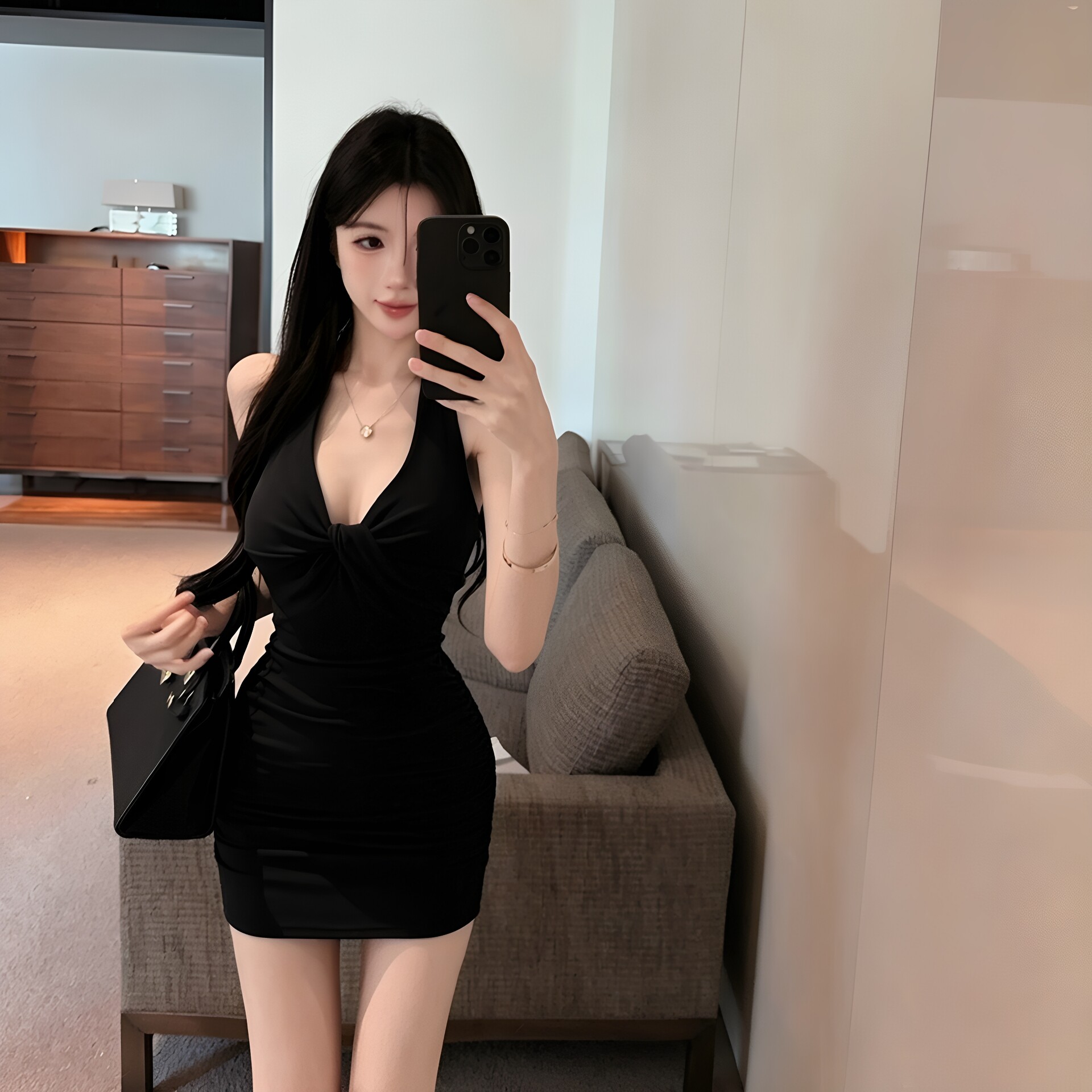 性感挂脖连衣裙棉质紧身包臀裙