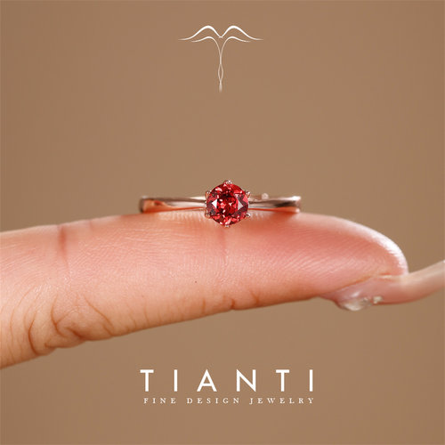 TIANTI天然鸽血红石榴石宝石戒指