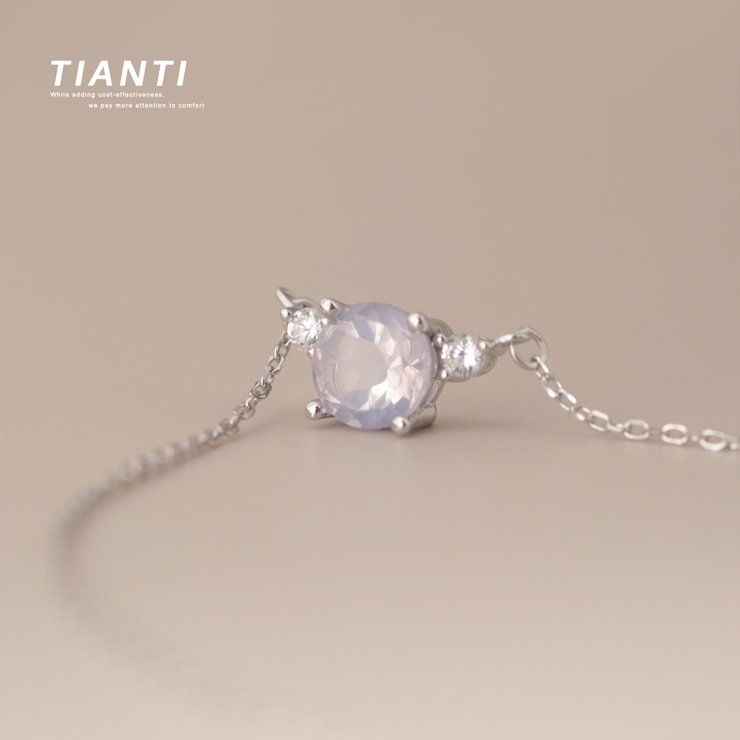 天然紫玉晶宝石吊坠S925纯银锁骨项链女士高级感轻奢日常通勤礼物
