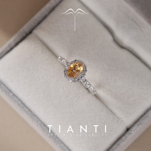 天然黄晶戒指S925纯银复古围镶轻奢欧美风黄水晶活口指环高级感女