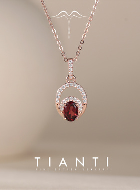 正品天然红石榴石宝石吊坠锁骨链