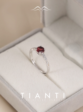 天然石榴石戒指纯银不掉色高级感