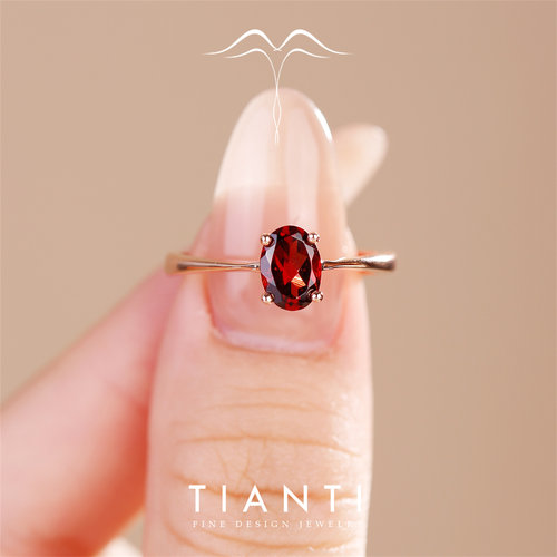 天然红石榴石宝石戒指简约通勤款