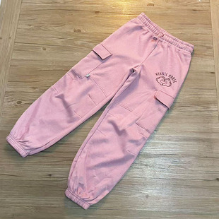 运动小脚裤 外贸出口女童裤 中大童抓绒印花休闲长裤 新款 子春秋装