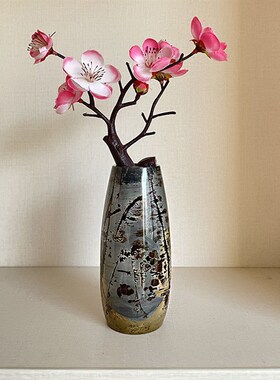 广西天然国画石入户玄关精致高端大气摆件客厅插花迷你小花瓶桌面