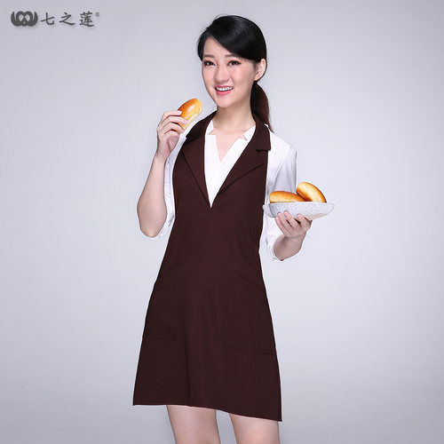 时尚空姐围裙女美容院餐饮厨房家用高端时装西服领工作服定制印字