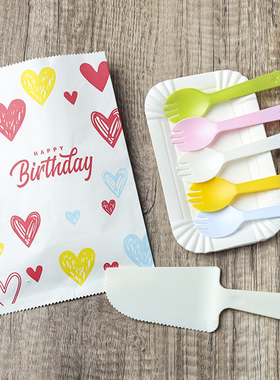 一次性生日蛋糕餐盘刀叉套装纸袋包装纸盘碟子刀叉盘餐具组100套