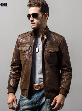 秋冬新款海宁真皮皮衣男皮夹克短款美式大码机车服复古男加棉外套